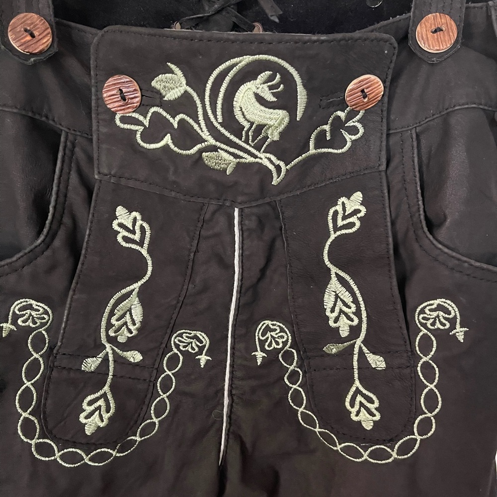 Lammberg Leather Black Embroidered Lederhosen-Style Suspender Pants - Picture 6 of 8